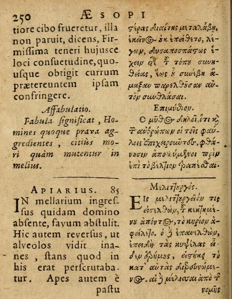 Scan 0256 of Æsopi Phrygis Fabulae graece et latine, cum aliis quibusdam opusculis